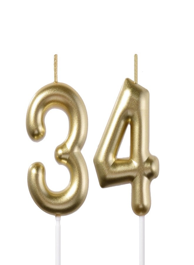 Qj-solar 2.35 Inch Gold 34 & 43 Birthday Candles, Number 34th & 43rd Cake Topper for Men Women Birthday Party Decorations Theme Party - Image 1